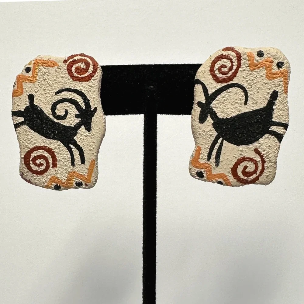 Handmade Clay Earrings Southwest Tribal‎ Animal Deer Boho Stud